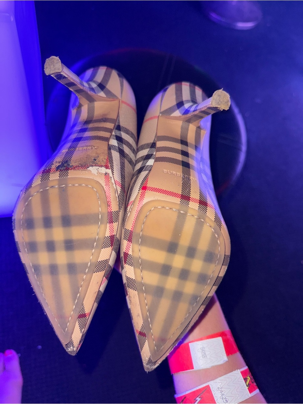 Burberry Check Pointed-Toe Plaid Pumps in Beige, Black, Tan - Picture 2 of 6